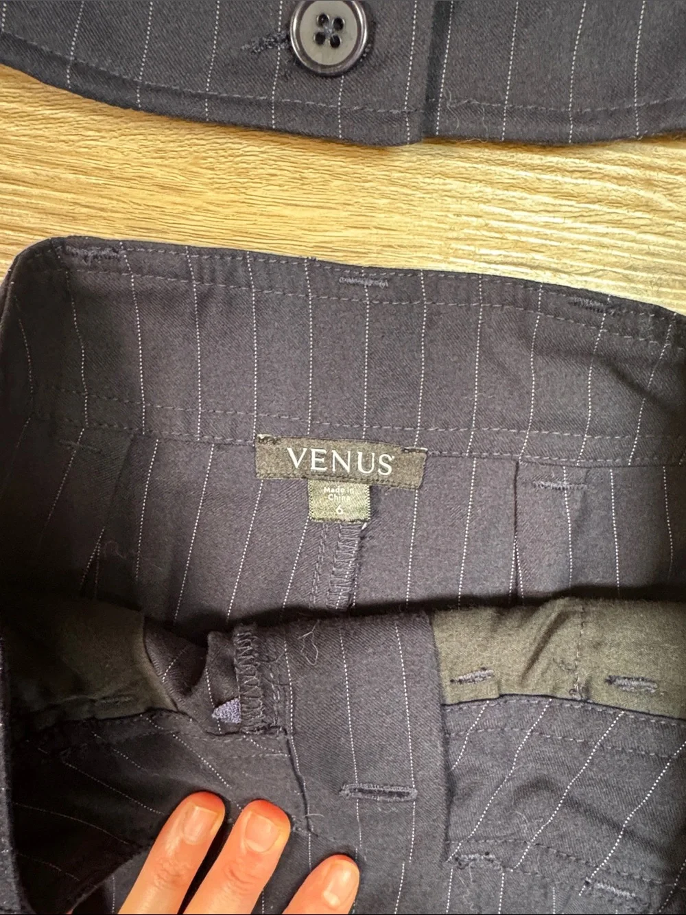 VENUS Navy Pinstripe Wide-Leg Pants with Matching Cropped Vest